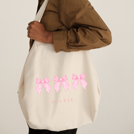 Eco Friendly Pink Gingham Bow Tote Bag