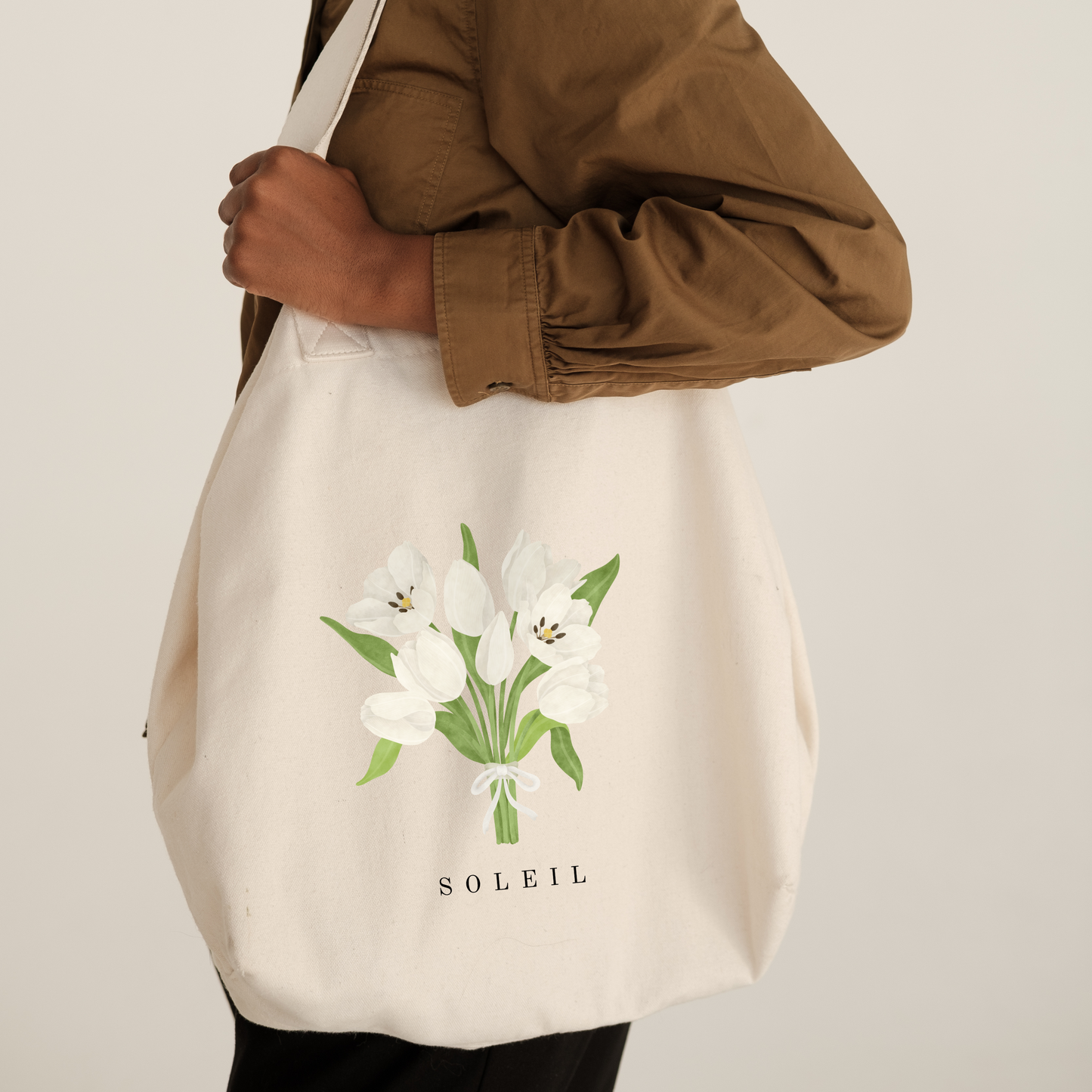 Eco Conscious White Tulip Bouquet Tote Bag