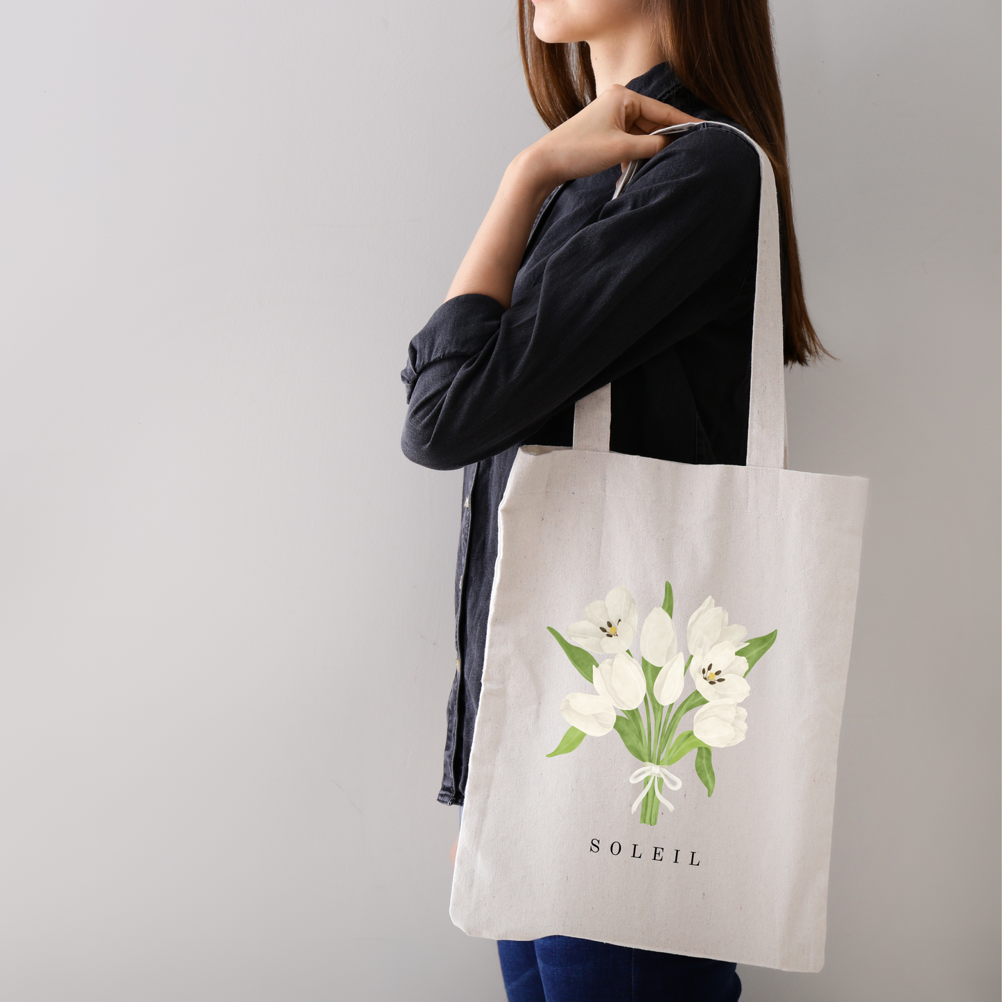 White Tulip Bouquet Tote Bag